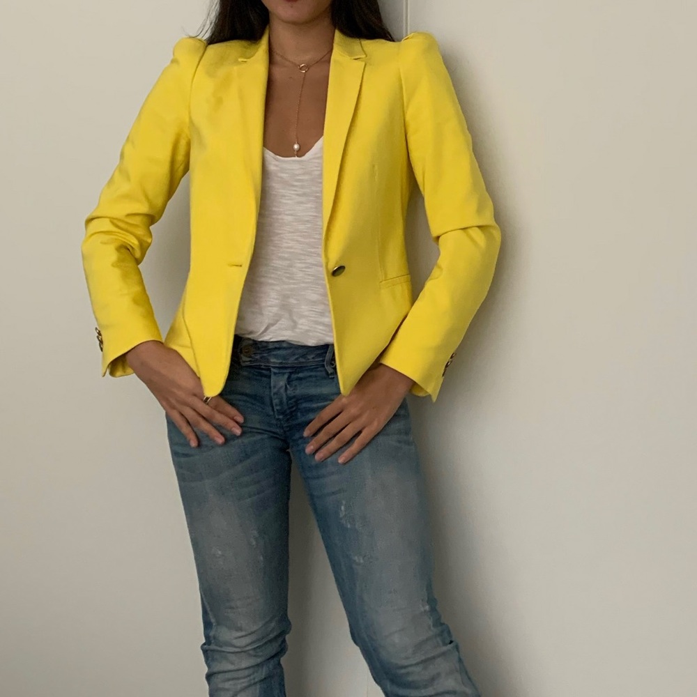 Zara Yellow Padded Shoulder Blazer